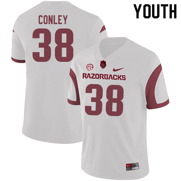 Youth #38 Jon Conley Arkansas Razorbacks College Football Jerseys Sale-White - Click Image to Close